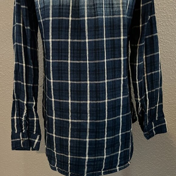 BELLA DAHL Blue Ombre 100% Cotton Flannel Plaid Button Down Shirt Shacket EUC XS - Picture 7 of 10